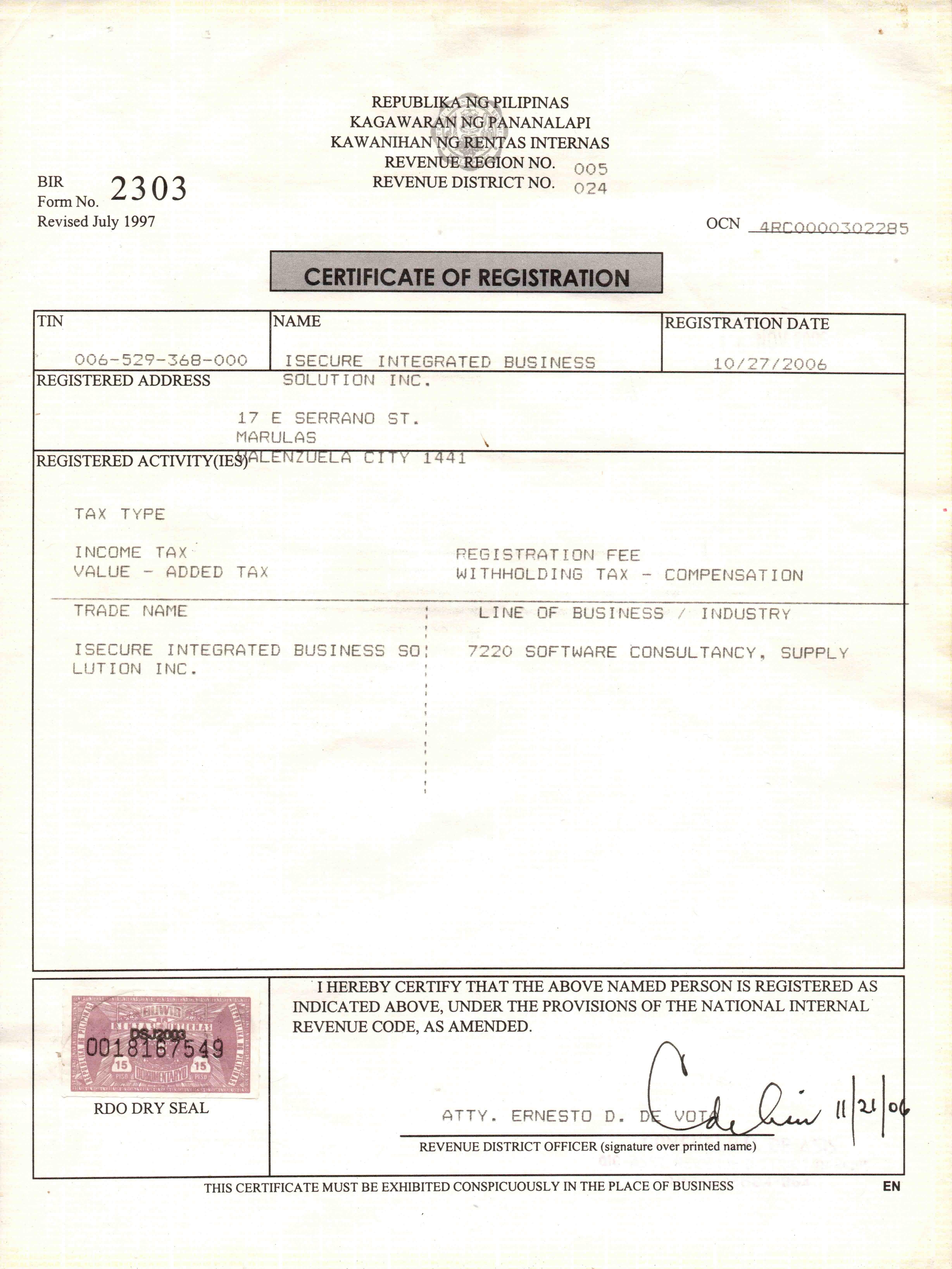 SEC Certificate of Incorporation